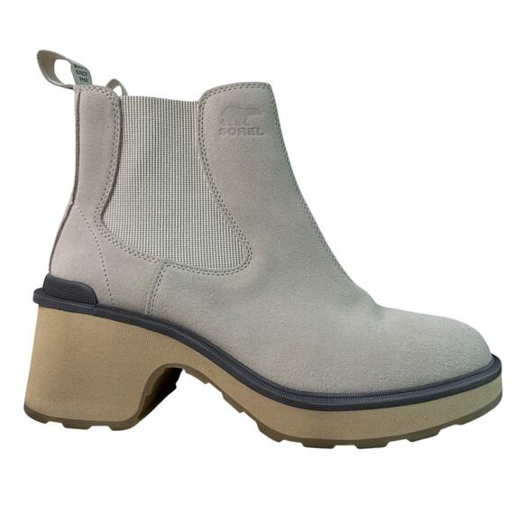 SOREL Chelsea Boot Hi-Line Heel Women's 10.5 Waterproof Suede Chalk Ceramic - Picture 1 of 10